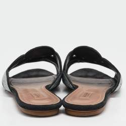 Alaia Black/Silver Glitter and Suede Flat Slides Size 40