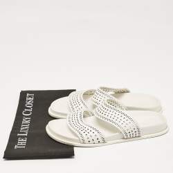 Alaia White Perforated Leather Flat Slides Size 40
