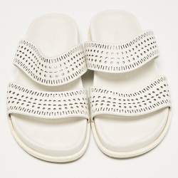 Alaia White Perforated Leather Flat Slides Size 40