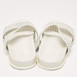 Alaia White Perforated Leather Flat Slides Size 40
