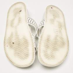Alaia White Perforated Leather Flat Slides Size 40