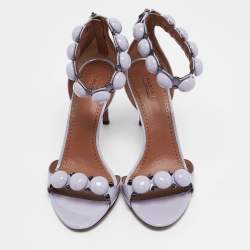 Pre Owned Alaia Purple Patent Bombe Stud Embellished Open Toe Sandals  Size 40