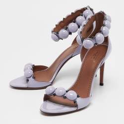 Pre Owned Alaia Purple Patent Bombe Stud Embellished Open Toe Sandals  Size 40