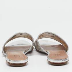 Alaia Silver Leather and Net Flat Slides Size 40