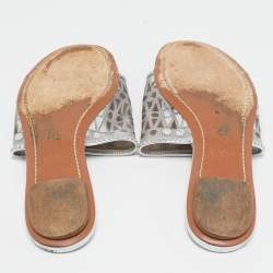 Alaia Silver Leather and Net Flat Slides Size 40