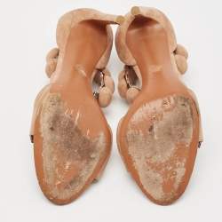 Alaia Beige Suede Studded Bombe T-Strap Ankle Cuff Sandals Size 38.5