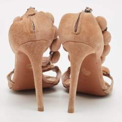 Alaia Beige Suede Studded Bombe T-Strap Ankle Cuff Sandals Size 38.5