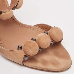 Alaia Beige Suede Studded Bombe T-Strap Ankle Cuff Sandals Size 38.5