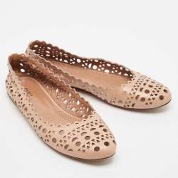 Alaia Beige Cut Out Leather Ballet Flats Size 41