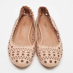 Alaia Beige Cut Out Leather Ballet Flats Size 41