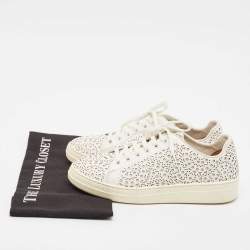 Alaia White Laser Cut Leather Low Top Sneakers Size 37