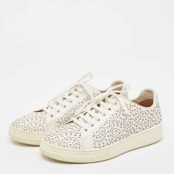 Alaia White Laser Cut Leather Low Top Sneakers Size 37