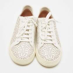 Alaia White Laser Cut Leather Low Top Sneakers Size 37
