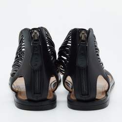 Alaia Black Leather T-Strap Flat Sandals Size 37.5