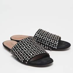 Alaia Black Suede Embellished Flat Slides Size 36.5