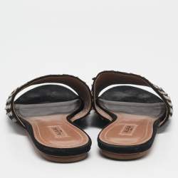 Alaia Black Suede Embellished Flat Slides Size 36.5