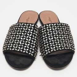 Alaia Black Suede Embellished Flat Slides Size 36.5