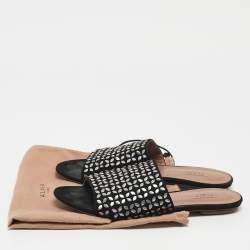 Alaia Black Suede Embellished Flat Slides Size 36.5