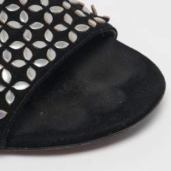 Alaia Black Suede Embellished Flat Slides Size 36.5
