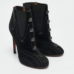 Alaia Black Suede Embroidered Ankle Length Boots Size 39