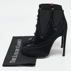 Alaia Black Suede Embroidered Ankle Length Boots Size 39
