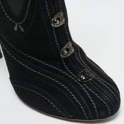Alaia Black Suede Embroidered Ankle Length Boots Size 39