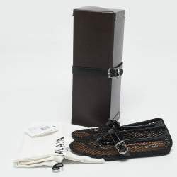 Pre Owned Alaia Black Fishnet and Patent Leather Ballet Flats Size 38.5