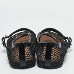Pre Owned Alaia Black Fishnet and Patent Leather Ballet Flats Size 38.5