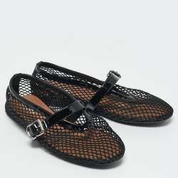 Pre Owned Alaia Black Fishnet and Patent Leather Ballet Flats Size 38.5