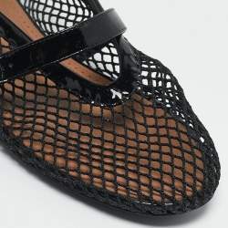 Pre Owned Alaia Black Fishnet and Patent Leather Ballet Flats Size 38.5