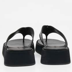 Alaia Black Leather Perforated Thong Flats Size 38