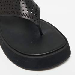 Alaia Black Leather Perforated Thong Flats Size 38