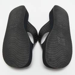 Alaia Black Leather Perforated Thong Flats Size 38