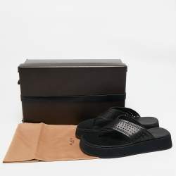 Alaia Black Leather Perforated Thong Flats Size 38