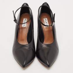 Alaia Black Leather Pointed Toe Ankle Strap Pumps Size 38