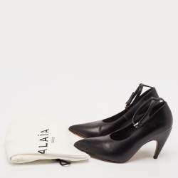 Alaia Black Leather Pointed Toe Ankle Strap Pumps Size 38