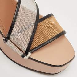 Alaia Multicolor Mesh and Leather Wedge Platform Sandals Size 37