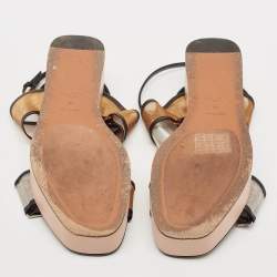 Alaia Multicolor Mesh and Leather Wedge Platform Sandals Size 37