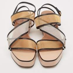 Alaia Multicolor Mesh and Leather Wedge Platform Sandals Size 37
