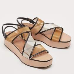 Alaia Multicolor Mesh and Leather Wedge Platform Sandals Size 37