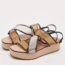 Alaia Multicolor Mesh and Leather Wedge Platform Sandals Size 37