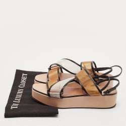 Alaia Multicolor Mesh and Leather Wedge Platform Sandals Size 37