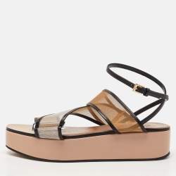 Alaia Multicolor Mesh and Leather Wedge Platform Sandals Size 37