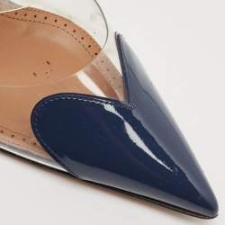مملوكة مسبقًا Alaia Navy Blue Patent Leather and PVC Le Coeur Mules Size 38