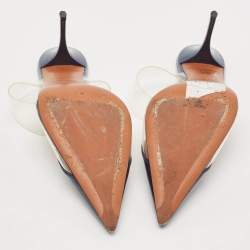 مملوكة مسبقًا Alaia Navy Blue Patent Leather and PVC Le Coeur Mules Size 38