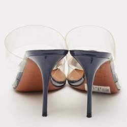 مملوكة مسبقًا Alaia Navy Blue Patent Leather and PVC Le Coeur Mules Size 38