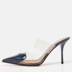 مملوكة مسبقًا Alaia Navy Blue Patent Leather and PVC Le Coeur Mules Size 38