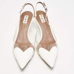 Pre Owned Alaia White Patent Leather and PVC le coeur Slingback Pumps Size 38