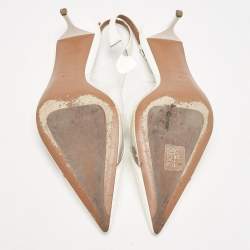 Pre Owned Alaia White Patent Leather and PVC le coeur Slingback Pumps Size 38