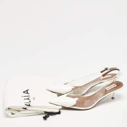 Pre Owned Alaia White Patent Leather and PVC le coeur Slingback Pumps Size 38